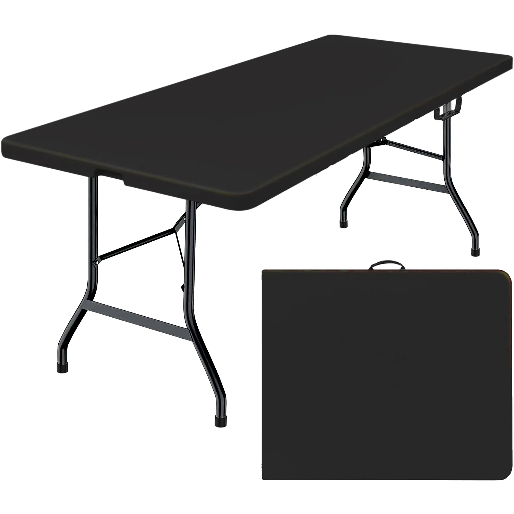 Jopath 6 Foot Folding Table,Black Plastic Folding Table,Built-in