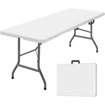 Jopath 6 Foot Folding Table,White Plastic Folding Table,Built-in Handle,Indoor Outdoor Table for Picnic Party Dining Camping,White