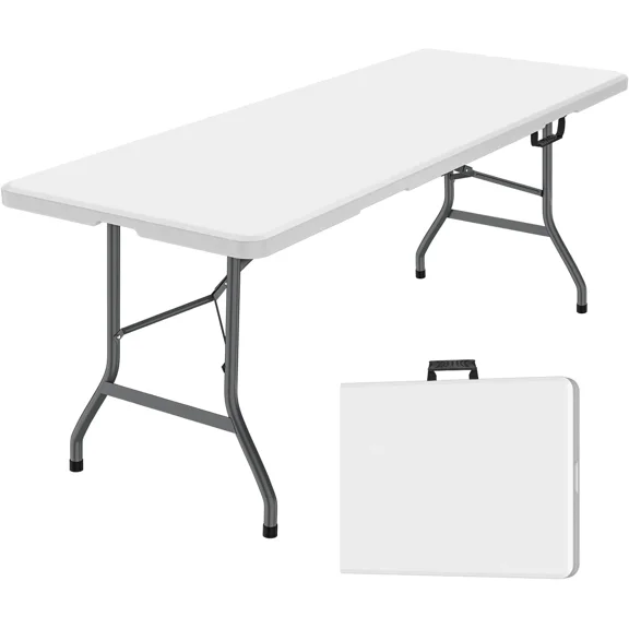 Jopath 6 Foot Folding Table,White Plastic Folding Table,Built-in Handle,Indoor Outdoor Table for Picnic Party Dining Camping,White