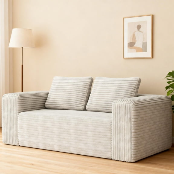 Jopath 63" Cloud Loveseat Sofa,Memory Foam 2-Seater Corduroy Couch ,Deep Seat Compact Couch for Living Room Bedroom,No Assembly,Light White