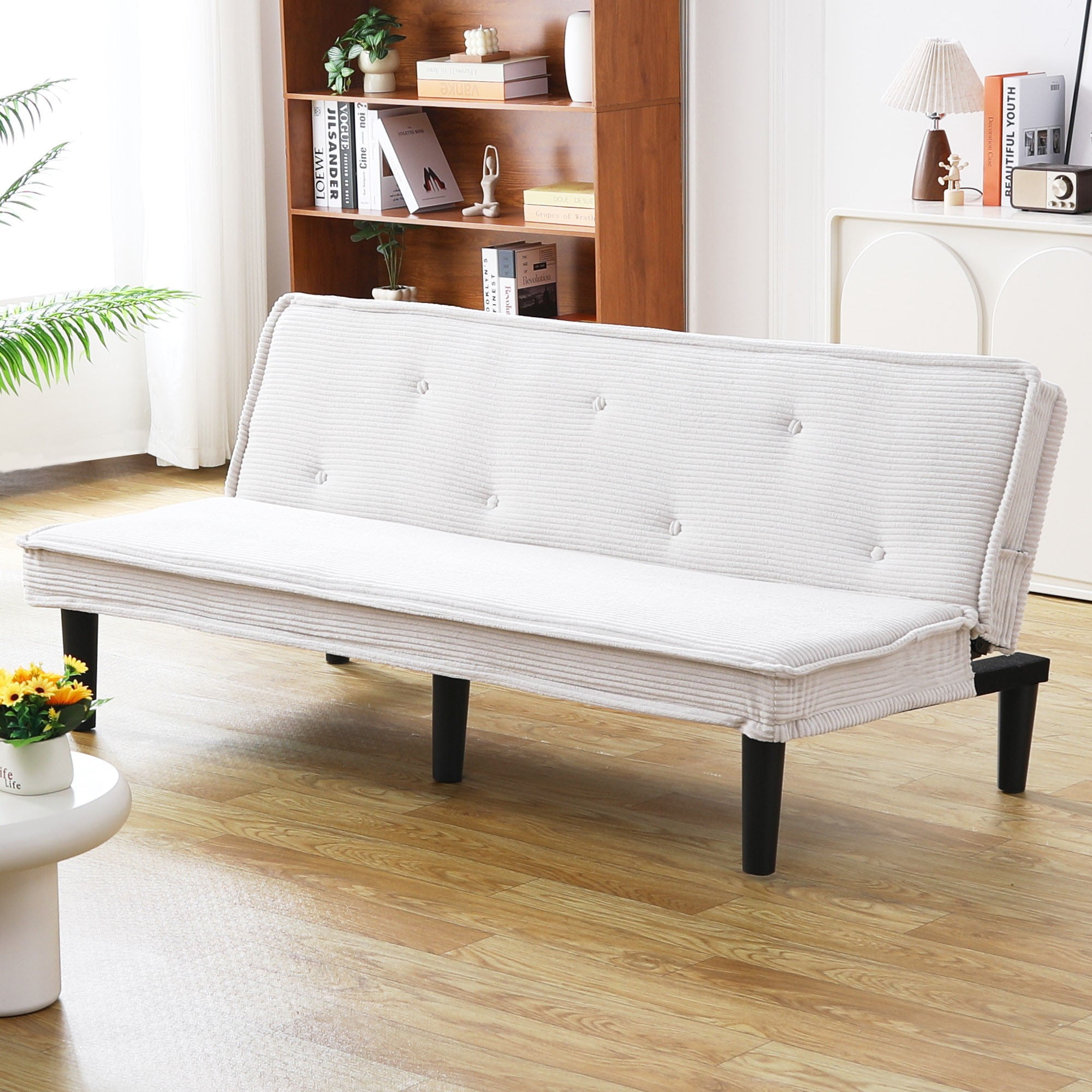 Jopath 66" Corduroy Loveseat Futon Sofa Bed,Sleeper Sofa Loveseat Convertible Couch for Small Spaces,Apartment, Bedroom,Beige
