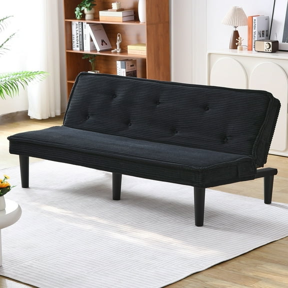 Jopath 66" Corduroy Loveseat Futon Sofa Bed,Sleeper Sofa Loveseat Convertible Couch for Small Spaces,Apartment, Bedroom,Black