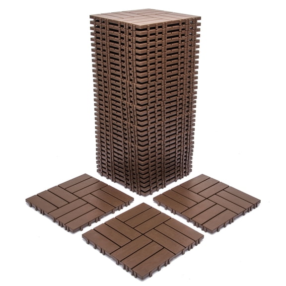 Jopath 68-Pack Plastic Interlocking Deck Tiles,11.42"x11.42" Patio Tiles for All-Weather Indoor Outdoor Use,Waterproof Floor Decking Tiles for Garden Lawn Porch Poolside Balcony,Brown
