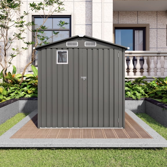 Jopath 6x3.6FT Metal Outdoor Storage Shed, Tool Shed with Peaked Roof Watertight with Clear Window and Lockable Door Compact Metal Tool Room for Garden,Backyard,Patio,Sundries and Bike Storage,Gray