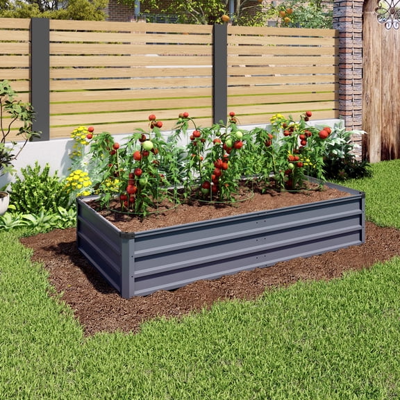 Jopath 6x3x1ft Outdoor Large Garden Bed, Grey Color Rectangular Galvanized Metal Outdoor Garden Bed for Backyard Ground Gardens for Growing Plants, Vegetables and Flowers