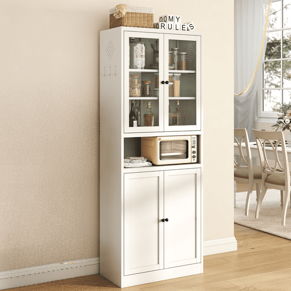 Jopath 72" Metal Kitchen Pantry Cabinet with Adjustable Shelves,Tall Freestanding Cabinet Heavy Duty Stainless Steel Frame for Kitchen,Pantry,Bathroom,White