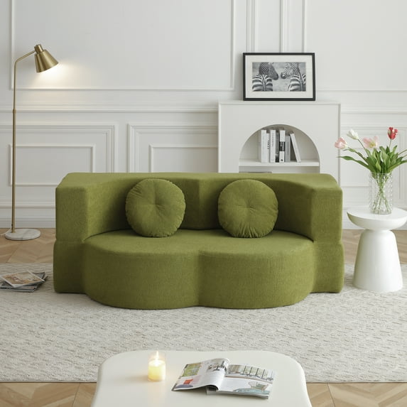 Jopath 76" Convertible Folding Sofa Bed with Pillows,2-in-1 Sleeper Sofa Floor & Futon Loveseat Couch Folding Mattress for Living Room,No Assembly Required,Green
