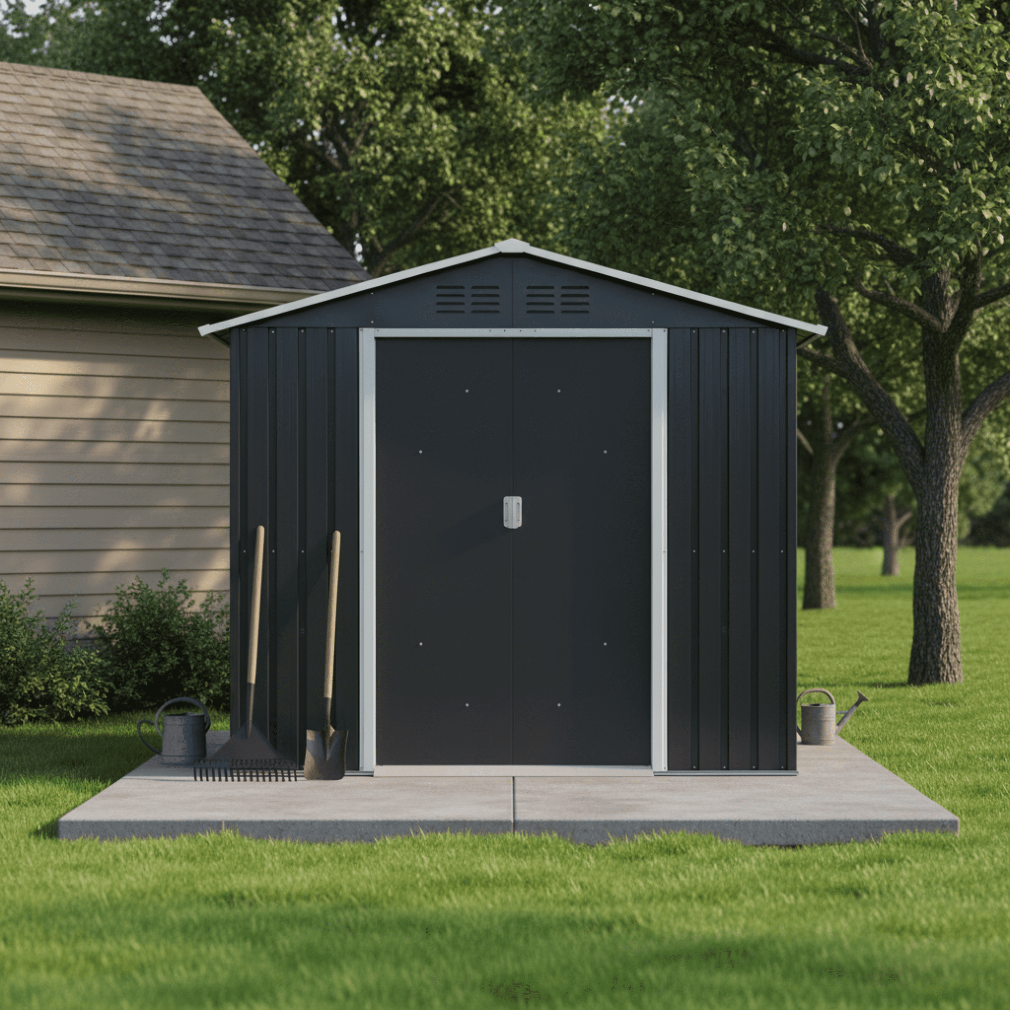 Jopath 7ft x 4.3ft Outdoor Storage Shed with Metal Foundation, Heavy Duty Metal Shed Garden Tool Shed with Lockable Door for Backyard, Patio Grey
