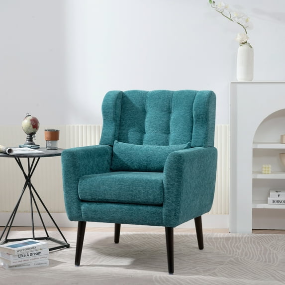 Jopath Accent Chair,Chenille Arm Chairs with Solid Wood Leg ,Comfy Soft Padded Lounge Chair with Pillow for Living Room Bedroom Apartment Teal