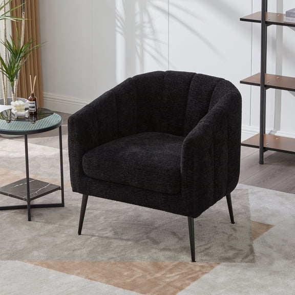 Jopath Accent Chair with Metal Legs,Channel Tufted Lounge Chair Single Sofa Round Leisure Armchair for Bedroom Living Room Reception Study Room Office Black