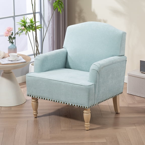 Jopath Accent Chairs Upholstered Armchair Modern Arm Chair Comfy Single Sofa With Retro Wooden Legs & Nailhead Trim For Bedroom Living Room, Holds 300lbs Light Blue
