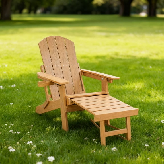 Jopath Adirondack Chair, Outdoor Lounge Chair Adjustable Backrest with Pull-Out Footrest for Patio Garden Outdoors Fire Pit Teak