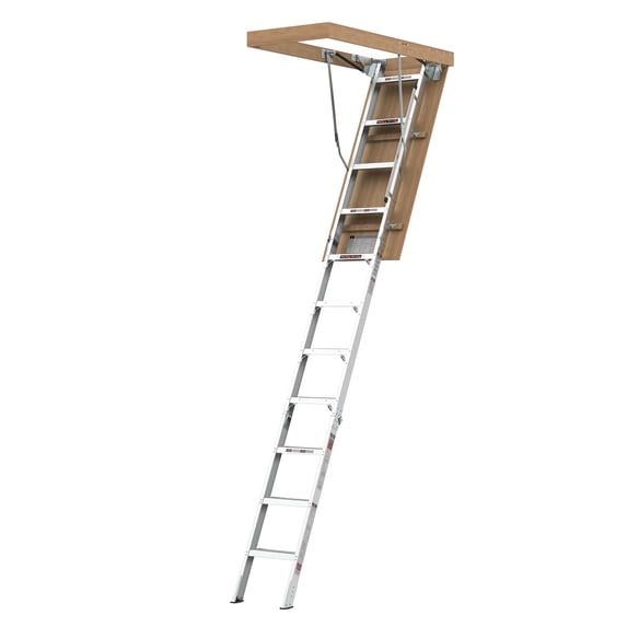 Jopath Aluminum Attic Ladder with Custom Fit Insulation Cover, Pull Down Loft Stairs Folding Ceiling Ladder for Attic Access Door, 7-10ft Ceiling Height 22.5 X 54 Inch