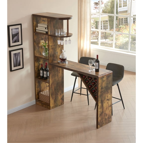 Jopath Bar Table Wine Bar Cabinet With Storage, Wood color