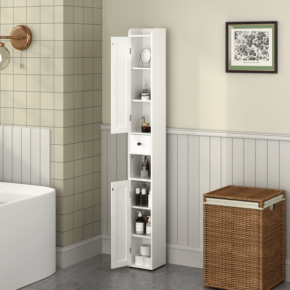 Jopath Bathroom Storage Cabinet Narrow Tall,67.51" Freestanding Cabinet Storage Tower with 2 Door for Small Spaces,Bathroom,White