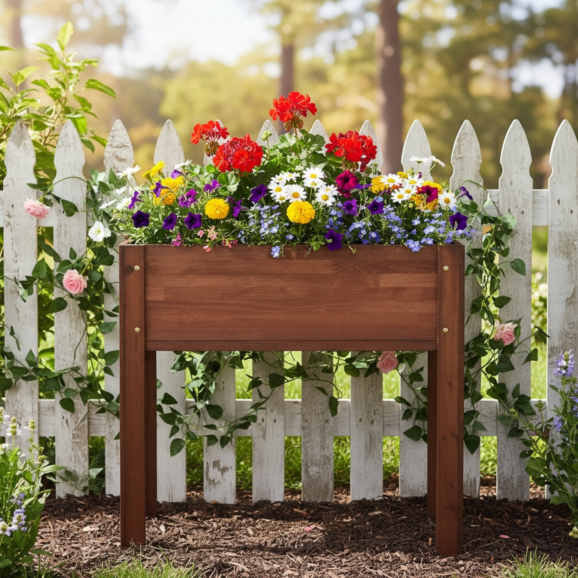 Jopath Brown Raised Garden Bed with Legs, Elevated Wooden Planter Box for Outdoor Plants Flowers Fruits Vegetable Herb Growing(31"x31"x16")