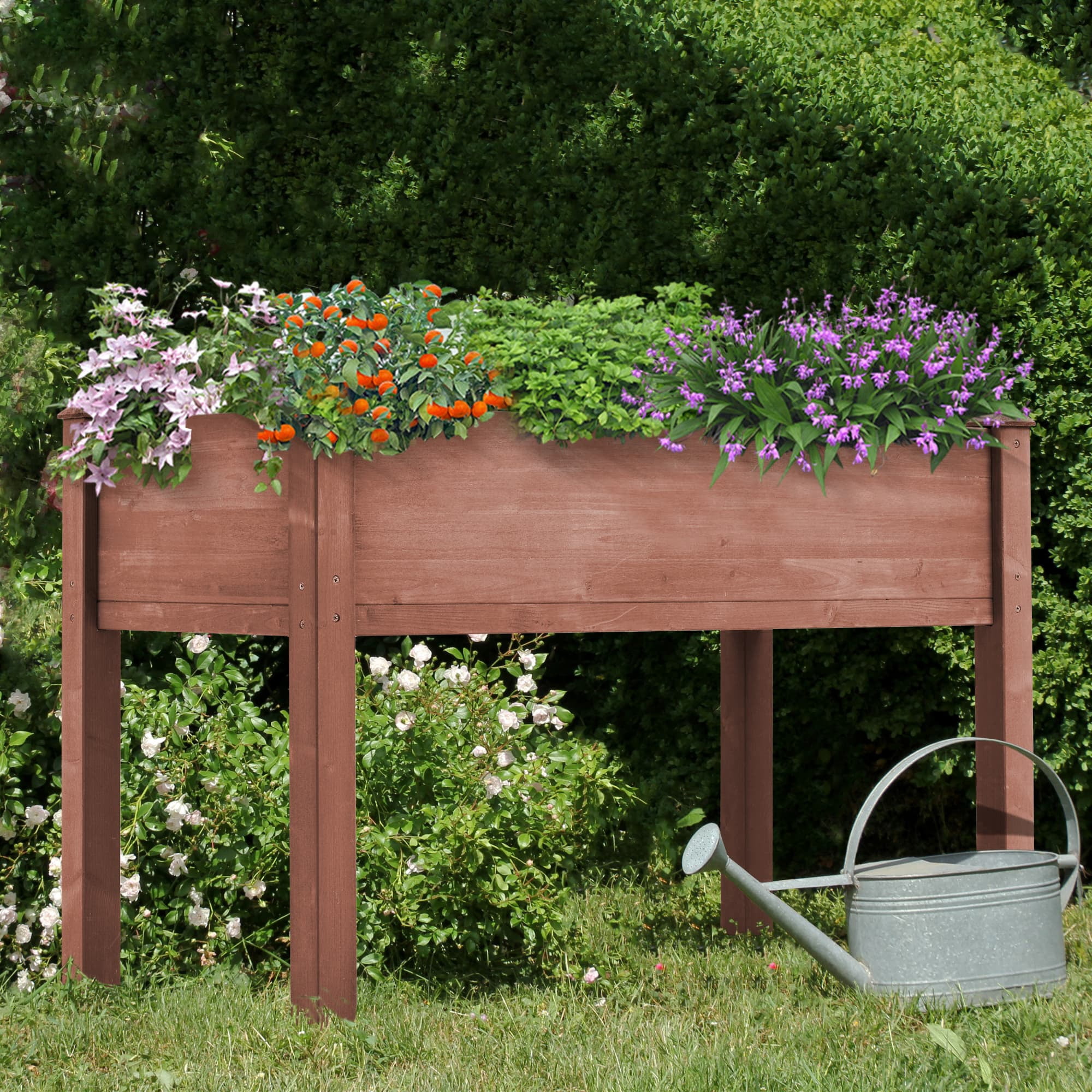 Jopath Brown Raised Garden Bed with Legs, Elevated Wooden Planter Box for Outdoor Plants Flowers Fruits Vegetable Herb Growing(48"x24"x30")