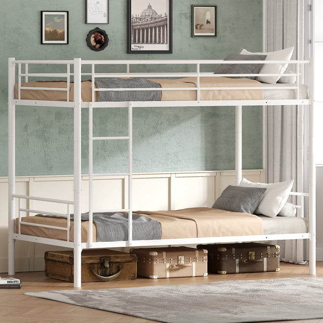 Jopath Bunk Bed Twin Over Twin for Kids,Teens and Adults,Heavy Duty Metal Bunk Bed with Ladder and Flat Rungs,No Box Spring Needed,White