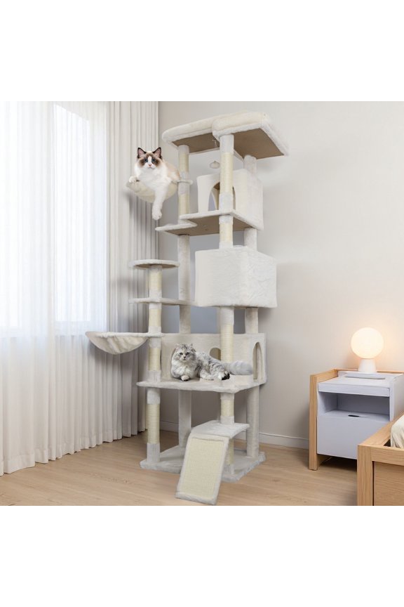 Cat Condo 84 In Beige Cat Tree Tower Sturdy Large Cat Tower With Large Condo Sisal Scratching Post Big Hammock And Top Platform For Adult Cats Kittens
