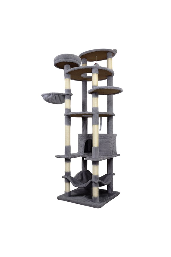 Cat Trees 78 In Dark Gray Cat Tree Tower Cat Condos With Wide Base Large Condo Sisal Scratching Post Big Hammock And Top Platform Many Landing Perch And Interactive Toy