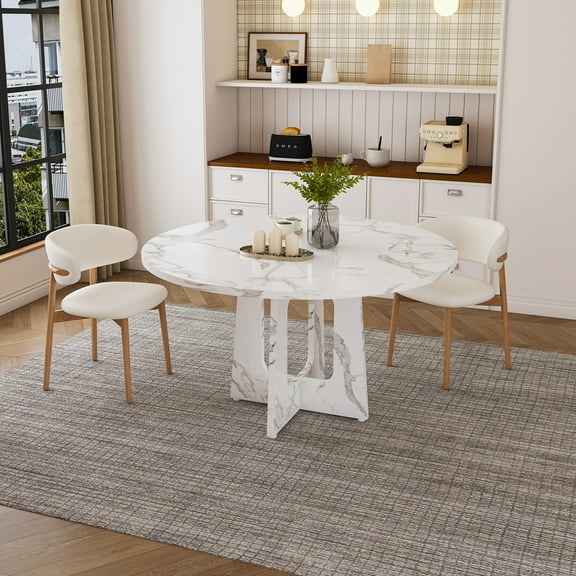 Jopath Circle Table,Round Dining Table Spiced Round Table For 4 - 47 Inch Farmhouse Kitchen Table With Wood Grain Finish, 300lb Weight Capacity For Dining Room, Kitchen, Living Room White
