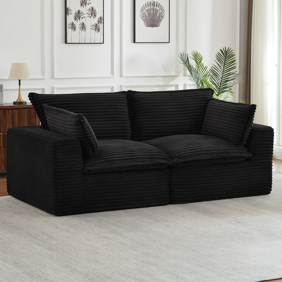 Jopath Cloud Loveseat Sofa Couches,Modern 2-Seater Boneless Sofa Couches,Fluffy Group Sofas for Living Room Bedroom,Black