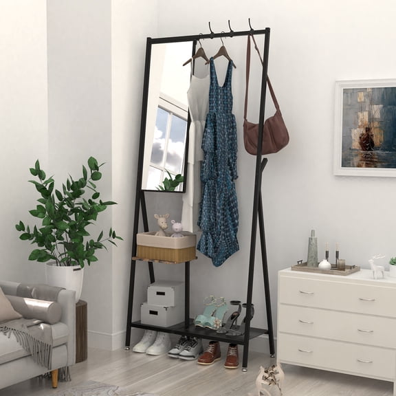 Jopath Coat Rack with Mirror,Coat Rack Stand with 3 Hook,Multifunctional Hall Tree with Shoe Storage for Living Room,Bedroom