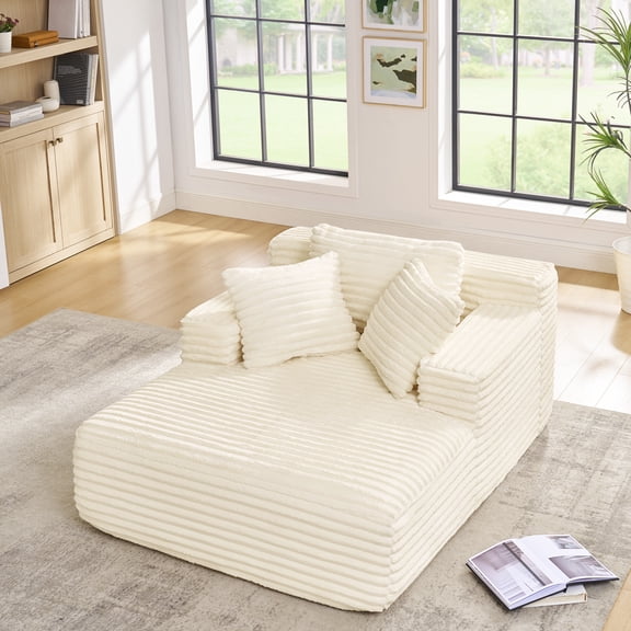 Jopath Compressed Chaise Lounge Foam Sofa bed, Fluffy Corduroy Upholstered Cloud Couch with Deep Seatfor Living Room Bedroom Apartment Beige