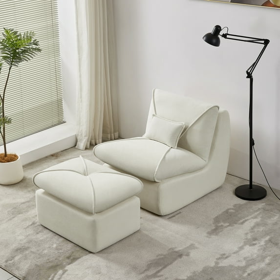 Jopath Compressed Lounge Chair With Ottoman,Innovative Compressed Lounge Chair, Modern Sofa For Small Spaces, Comfortable Upholstered Sofa For Living Room, Bedroom Or Studio White