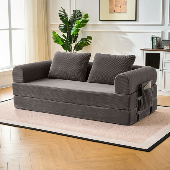Jopath Convertible Sleeper Sofa Bed,4-in-1 Corduroy Folding Sofa Bed with Cylindrical Pillow for Living Room,Bedroom,Apartment,Dark Gray