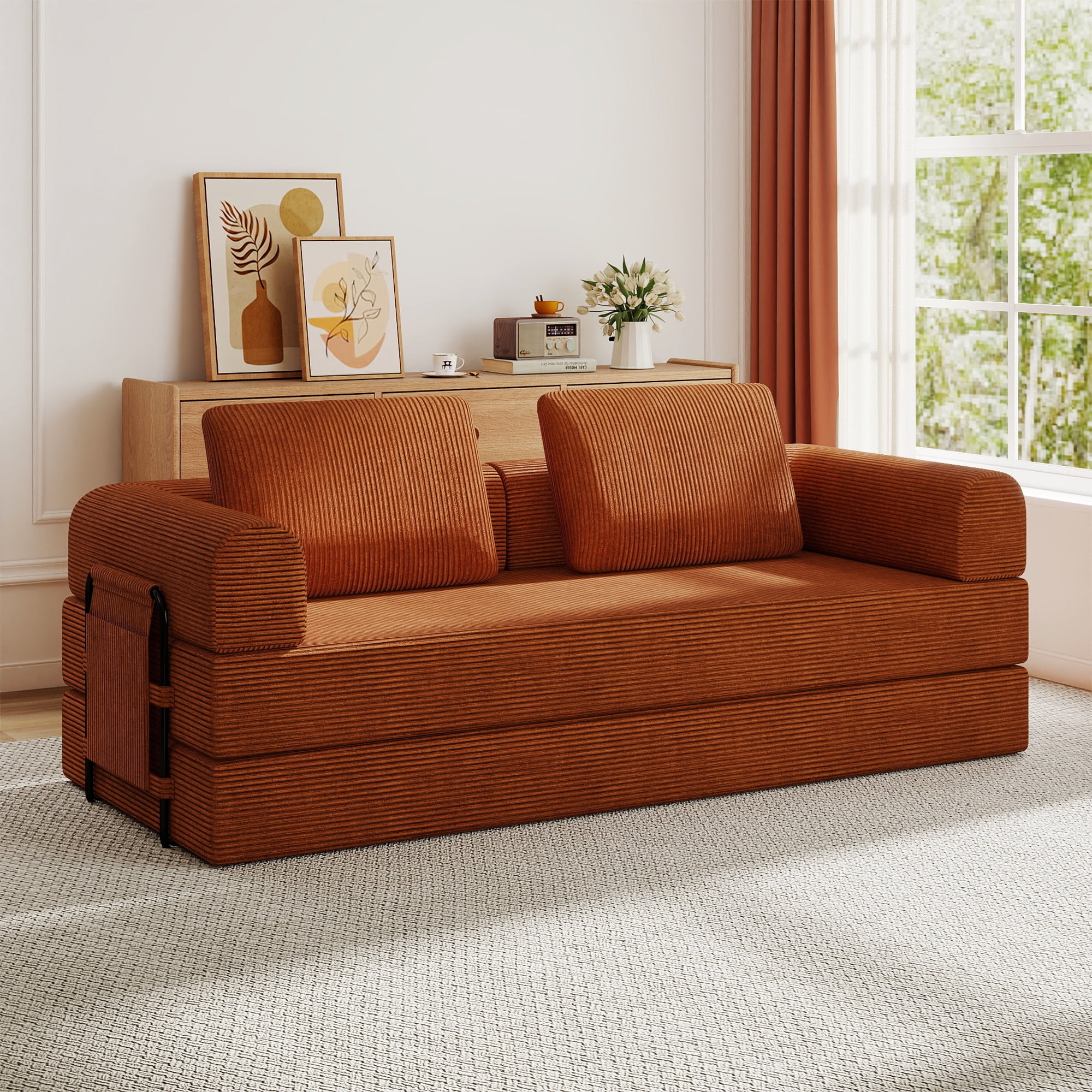 【美品】NEIGHBORHOOD FOLDING SOFA LACOO 65 in. Corduroy Upholstered Convertible Folding Futon Sofa