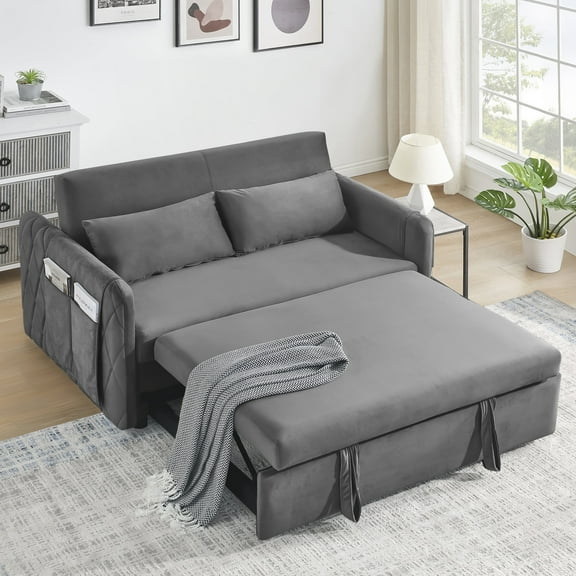 Jopath Convertible Sofa Bed,3 in 1 Sleeper Sofa with 2 Pillows and Adjustable Backrest for Living Room Office,Gray