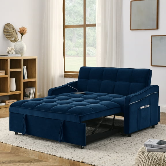 Jopath Convertible Sofa Bed,3 in 1 Sleeper Sofa with Pull-out Bed,Type C and USB Charging,Blue