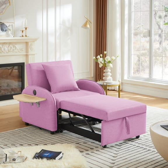 Jopath Convertible Sofa Chair Bed,3-in-1 Sleeper Sofa with Pull-Out Bed and USB Port,Foldable Table,Modern Linen Single Sofa Chair with Reclining Backrest for Living Room Small Space,Black