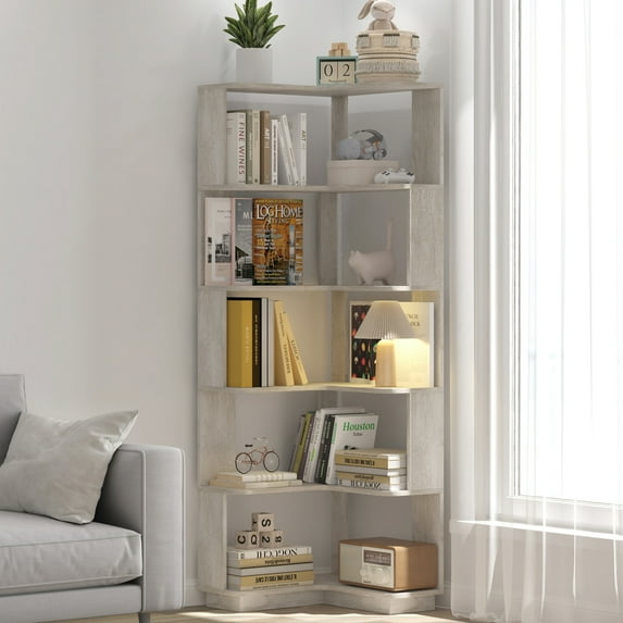 Jopath Corner Bookcase,Modern 90°L-Shaped Bookshelf, Open Storage Display,Anti-Falling Baffle Design,For Office Living Room Gray