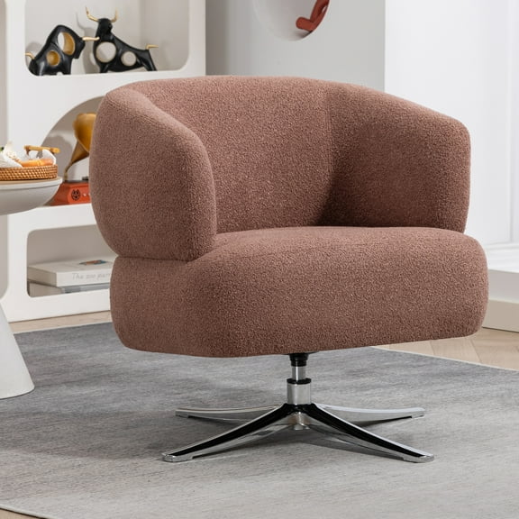 Jopath Cuddle-Style Swivel Accent Chair, Round Boucle Reading Chairs w/Thick Cushion, Modern Leisure Single Sofa Armchair, Red