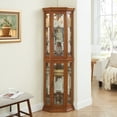 thumbnail image 1 of Jopath Display Cabinet with Glass Doors, Glass Corner Cabinet With Light, Wine Cabinet with Adjustable Glass Shelves for Living Room Oak(Bulb Included), 1 of 9