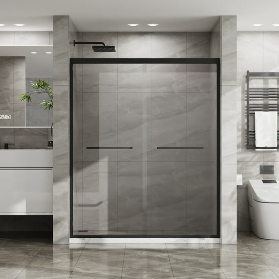 Jopath Double Sliding Glass Shower Door 60 in. W x 72 in. H,Aluminum Framed Shower Enclosure with SGCC Clear Tempered Glass, Stainless Steel Hardware, Matte Black