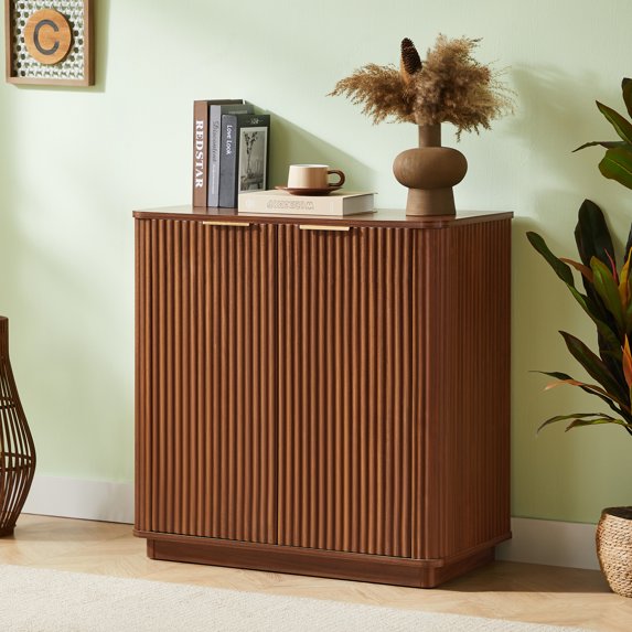 Jopath Fluted Cabinet Buffet Cabinet Walnut Sideboard Storage With Curved Wave Design Storage, 2 Doors Sideboard Buffet Cabinet Accent Cabinet For Living Room, Bedroom,Hallway