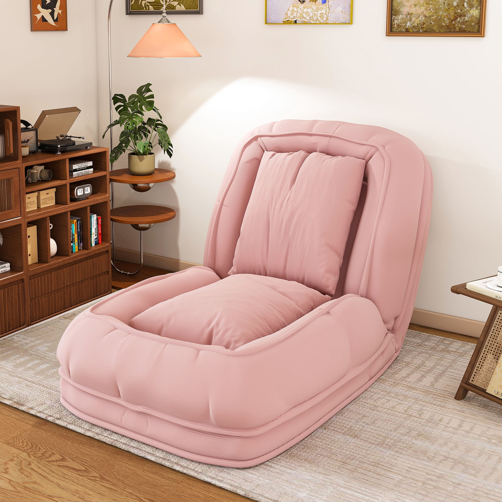 Jopath Foldable Lazy Sofa Bed with 2 Soft Pillows,Human Dog Bed with 5 Adjustable Position for Bedroom Living Room Reading Corner(Pink)