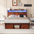 thumbnail image 1 of Jopath Full Size Bed Frame with Storage Headboard, Footboard Storage Compartments and LED Lighting, Metal Platform Bed Frame for Teen and Adult Brown, 1 of 9