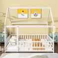 thumbnail image 1 of Jopath Full Size House Floor Wooden Bed with Roof Frame, Safety Guardrails for Boys Girls Whtie, 1 of 9
