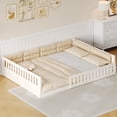 thumbnail image 1 of Jopath Full Size Upholstered Platform Bed with Guardrail and Pillow,Wood Floor Bed for Teen Boys Girls Beige, 1 of 9