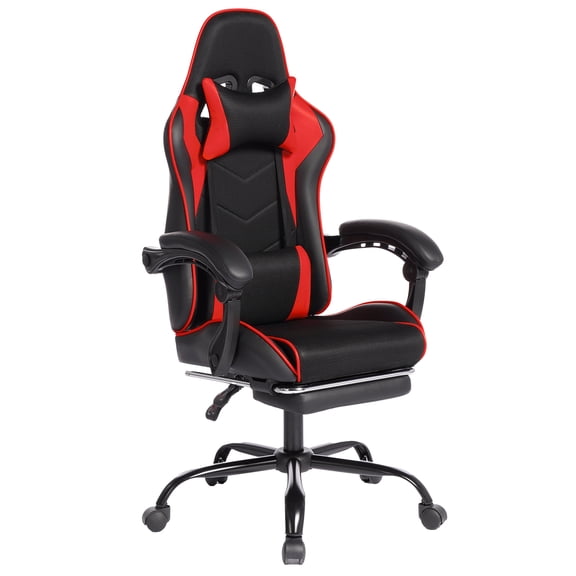 Jopath Gaming Chair with Massage Function and Footrest,Modern PU Leather Ergonomic Office Desk Chair with Lumbar Support,Black+Red