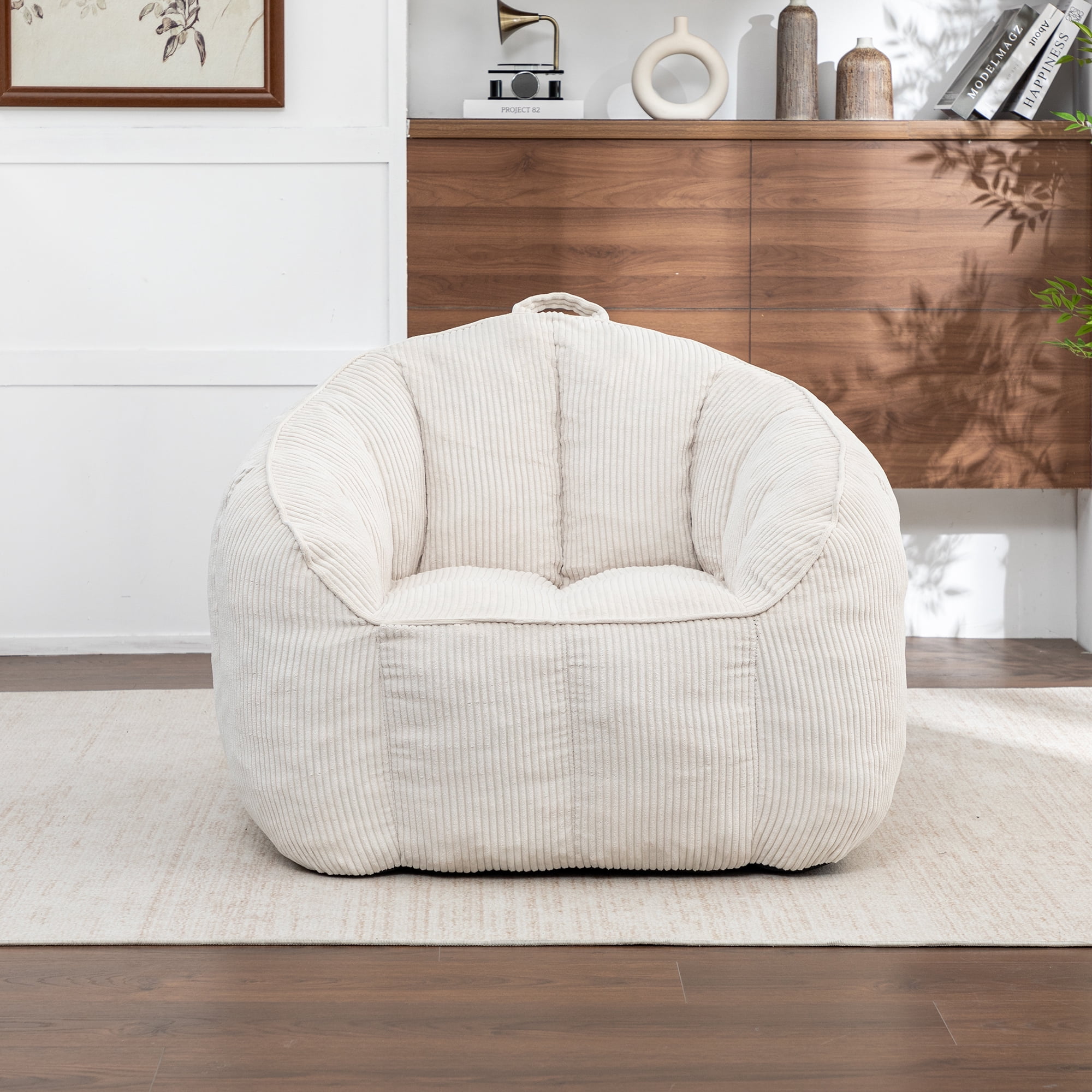 Jopath Giant Bean Bag Chair Sofa for Adults Teens,Comfy Corduroy Large Bean Bag Chairs with Fillings,High Elasticity Lazy Sofa for Bedroom Living Room,Beige