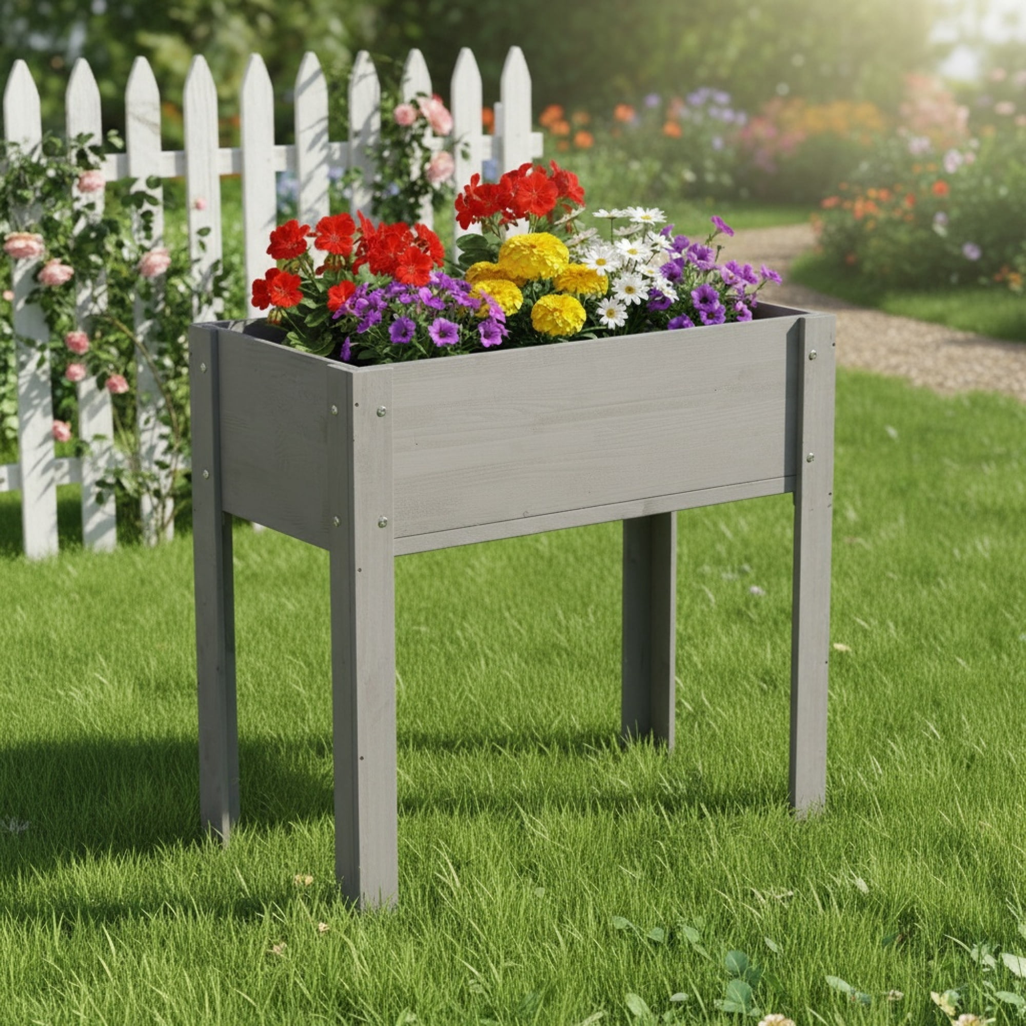 Jopath Grey Raised Garden Bed with Legs, Elevated Wooden Planter Box for Outdoor Plants Flowers Fruits Vegetable Herb Growing(31"x31"x16")
