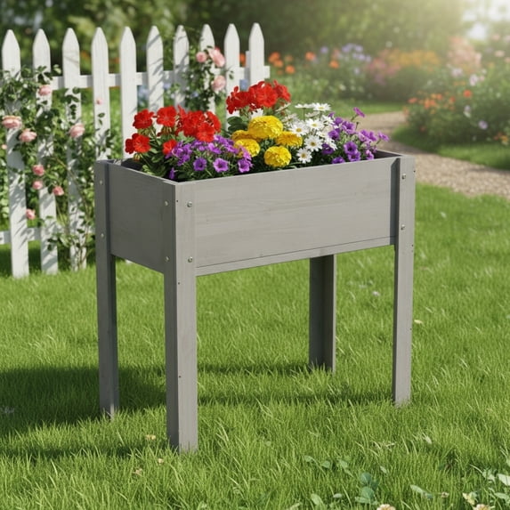 Jopath Grey Raised Garden Bed with Legs, Elevated Wooden Planter Box for Outdoor Plants Flowers Fruits Vegetable Herb Growing(31"x31"x16")