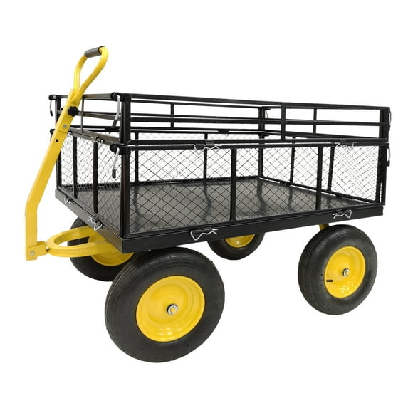 Jopath Heavy Duty Steel Garden Cart, Heavy Duty 1400 Lbs Capacity, With Removable Mesh Sides To Convert Into Flatbed, Utility Metal Wagon , Perfect For Garden, Farm, Yard