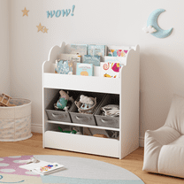 Jopath Kids Bin Storage and Bookcase,Multi-Functional Wooden Storage Organizer for Bedroom,Playroom,White