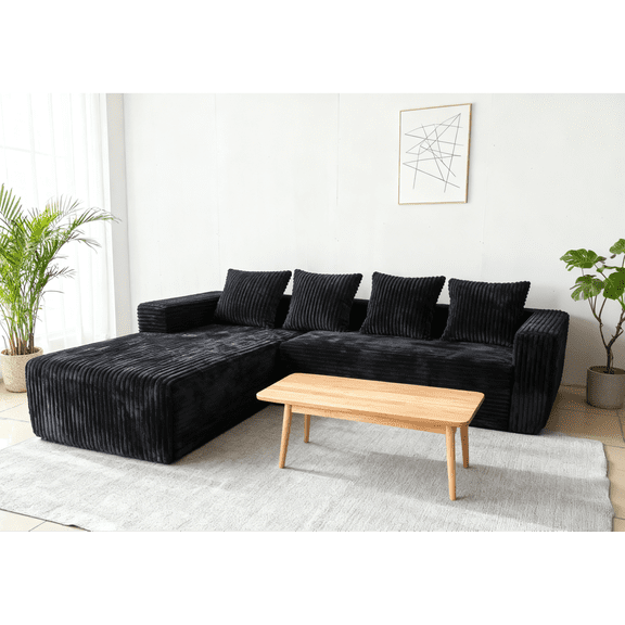 Jopath L-Shape Sofa Couch with Chaise, Cloud Sectional Couch with Deep Seat Upholstered Couches for Living Room Bedroom(Black, Letf Sitting Chaise)